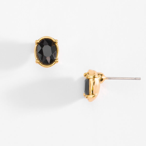 Aretes en Baño de Oro con Piedra Negra Elegantes y Chicos
