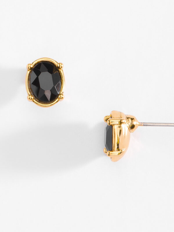 307282-O-00-JT Aretes en Baño de Oro con Piedra Negra Elegantes y Chicos