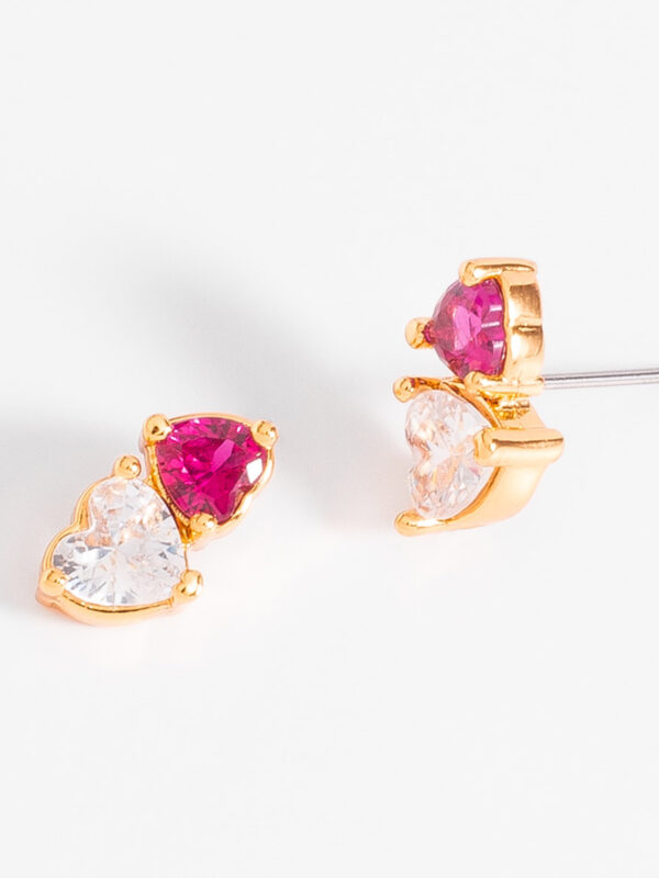 307496-O-00-SI Aretes en forma de corazón con baño de oro y cristales en dos tonos