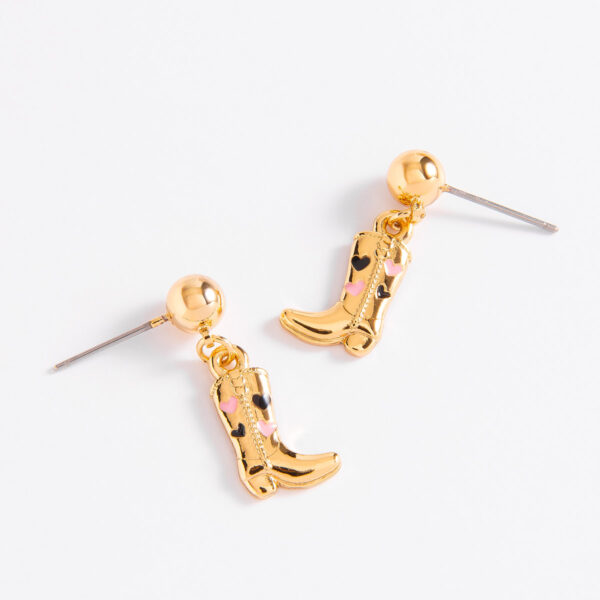 Aretes modernos botas vaqueras baño de oro 18k y esmalte