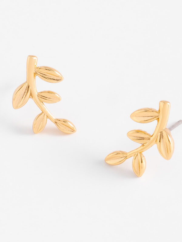 308985-O-00-SP Aretes en baño de oro con disñeo de ramita y hojas