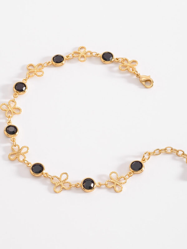 65638-O-20-JT Pulsera de flores con filigrana y piedras negras a la moda