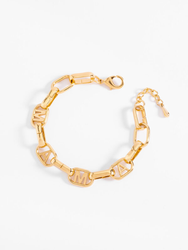 66005-O-20-SP Pulsera con eslabones y letras mama en baño de oro