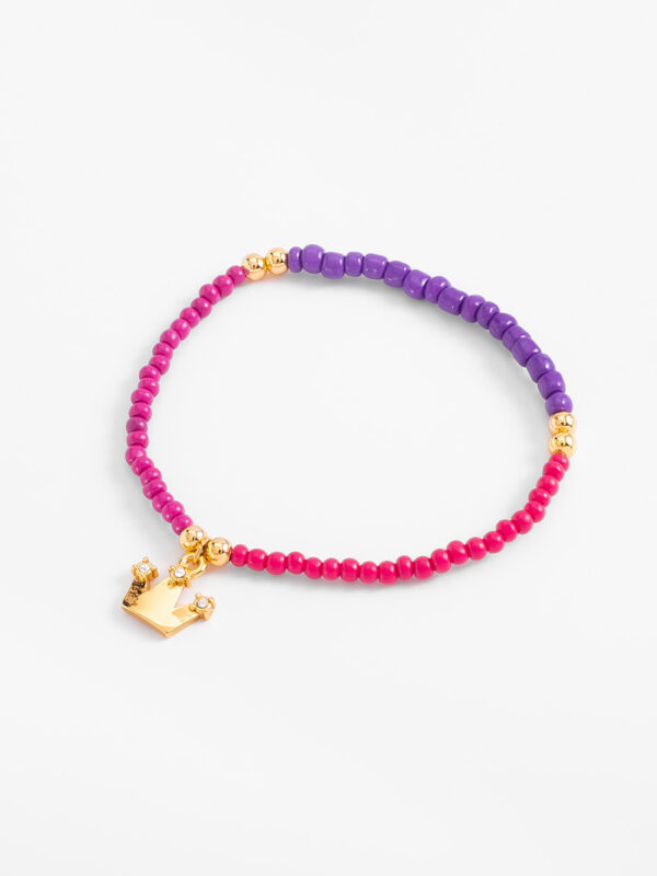 66008-O-00-MG Pulsera en baño de oro con abalorios magenta fucsia morado