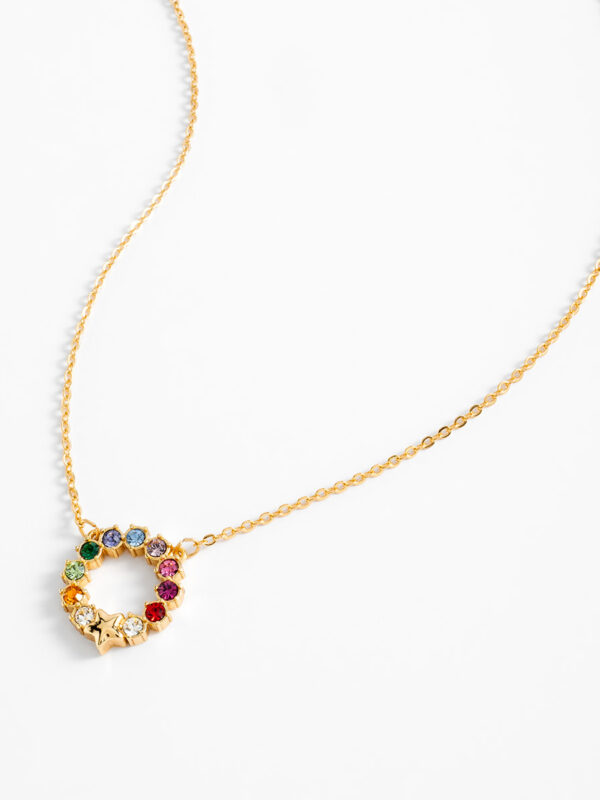 701314-O-52-LS Collar en baño de oro con piedras coloridas y estrella