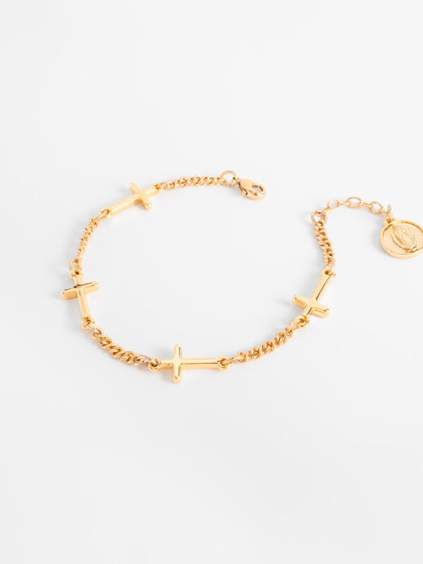 925516L Pulsera en baño de oro con dijes de cruz y medalla moderna